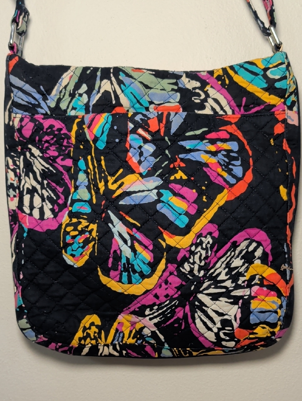 Vera Bradley Triple Zip Hipster Quilted Crossbody Bag Black Butterfly Print - Picture 8 of 9